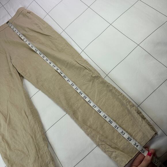 Theory Basic Pull On Pants Womens 12 Khaki Organic Crunch Wash Linen Crop Ankle - Picture 11 of 12